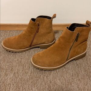 Tan Suede Ankle Boots with Zipper